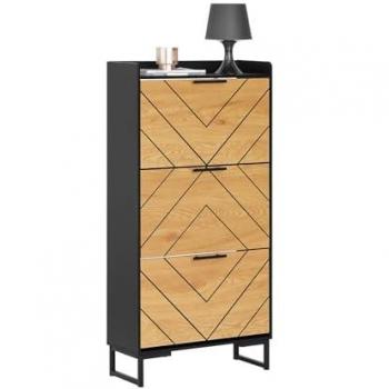Zapatero Estrecho con 3 Solapas y 6 Estantes, Mueble Auxiliar para Recibidor, 62 x 24 x 125 cm, Color Negro-Marrón FSR164-SCH