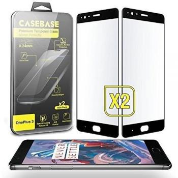 CaseBase TWIN PACK of Full Cover Tempered Glass Screen Protectors for use with Oneplus 3