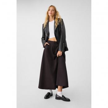 Layered Flowing Midi Skirt - Black XS