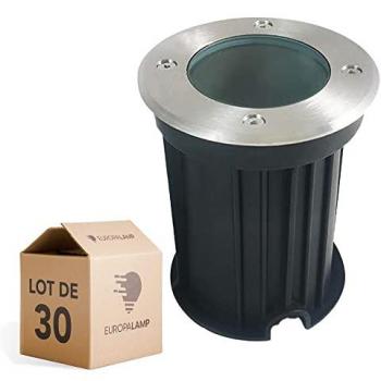 Lote de 30 focos empotrables redondos de suelo acero inoxidable 316 para exterior IP65 GU10