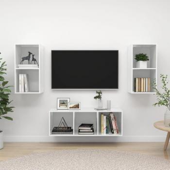 Conjunto de muebles para TV de 3 piezas en aglomerado blanco brillante