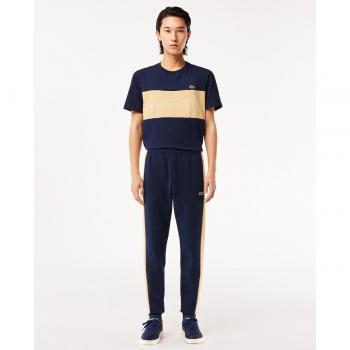 Pantalón de chándal Lacoste jogger color block para hombre, diseño en negro y beige