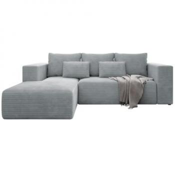 Sofá rinconero Arvada 116, gris, con función de descanso y caja de ropa de cama, medidas 255 x 91 x 161 cm