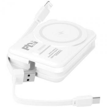 Powerbank Magsafe 10000mAh con Cables USB-C y Lightning, Blanco