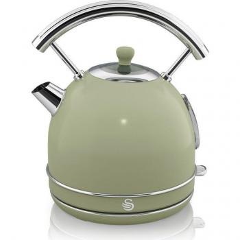 Swan Retro SK14630GN Hervidor de Agua Eléctrico 1.8L, Tetera Inalámbrica con Resistencia Oculta en Acero Inoxidable, Diseño Vintage sin Cable, Ap