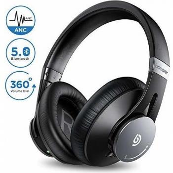 Auriculares Bluetooth 5.0 Diadema Bomaker, con Cancelación Activa de Ruido, Cascos Bluetooth Inalámbricos, Hi-Fi Sonido Estéreo, Micrófono Incorporado, CVC 8.0, con Estuche, para PC/Móvil/TV, Negro