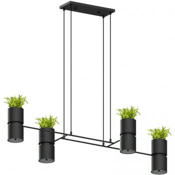 Lámpara Colgante Kukkia de Techo, Aluminio y Acero, Color Negro, 4 Luces GU10, Longitud Ajustable hasta 150cm
