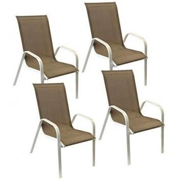 Lote de 4 sillas Marbella apilables en textileno taupe con estructura de aluminio blanco