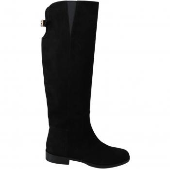 Dolce & Gabbana Black Suede Knee High Flat Boots Shoes - EU35/US4.5