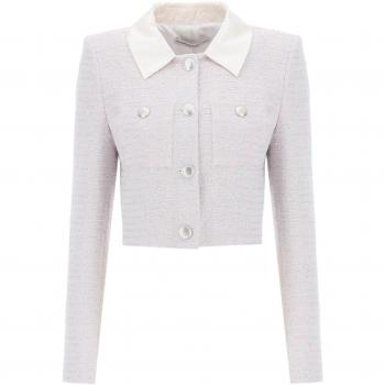 Light Blue Tweed Boucle Cropped Jacket with Paillettes by Alessandra Rich - Size 40 XS