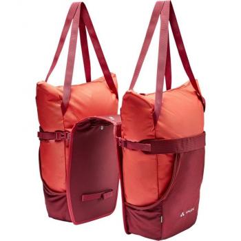 Bolsas Alforjas Vaude Bike Alforjas Twinshopper Naranja y Rojo, impermeables, con capacidad de 20 litros, sistema de fijación Quick-Lock, reflectantes para mayor seguridad en la carretera