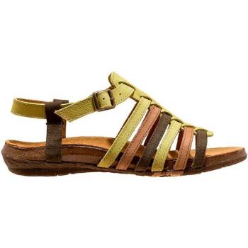 El Naturalista Wakataua N5056 Pleasant Multi Herbal - Sandalias Planas de Piel para Mujer con Cierre de Hebilla Verde