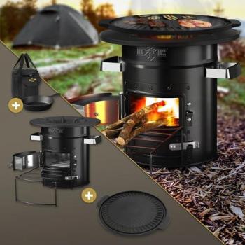 Horno de Cohetes Barbacoa Holandesa Portátil con Placa de Hierro Fundido y Bolsa de Transporte para Camping