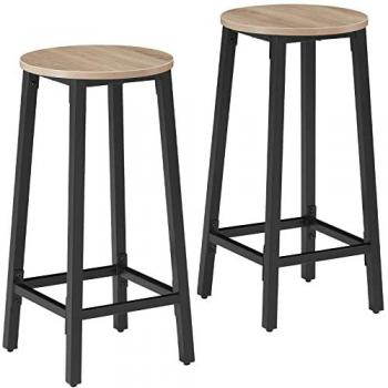 Taburetes de bar Corby - Set de dos taburetes de bar con estilo industrial, tablero MDF estable con recubrimiento protector de melamina, estructura de acero sólida y firme con revestimiento en polvo
