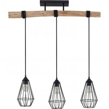 Lámpara colgante Elainy de Lindby, tipo jaula vintage en marrón, hecha de madera, con 3 luces E27, ideal para salón y comedor