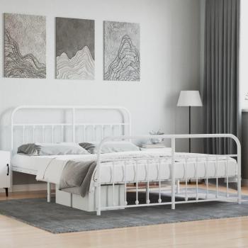 Cama pediátrica de metal con cabecero y estribo blanco 160x200 cm
