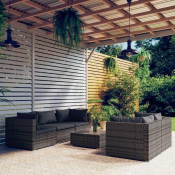 6-Piece Grey Poly Rattan Garden Sofa Set with Cushions