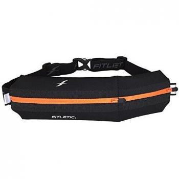 Fitletic Double Pouch - Cinturón running de neopreno, color negro / naranja