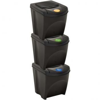 Cesta para basura apilable 3 uds 75 L Antracita