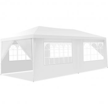 Carpa Plegable Glorieta para Barbacoa con 4 Cortinas Laterales Removibles y 2 Puertas con Cremallera, Blanco, Dimensiones: 6 x 3 x 2.5 m