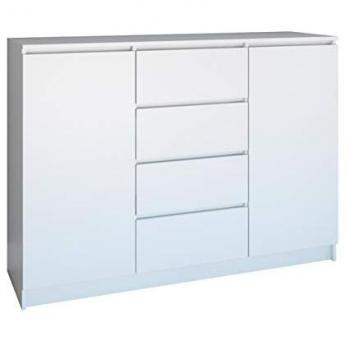 Cómoda Mandeville 108, Blanco, Con 4 Cajones y Puertas, 120 x 97 x 40 cm