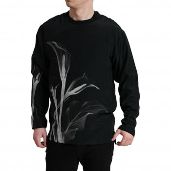 Floral Silk Crew Neck Pullover Sweater