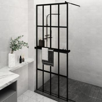vidaXL Walk-in Shower Wall with Shelf Black 80x195 cm ESG Glass & Aluminium