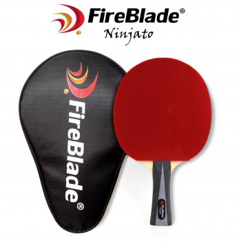 Fireblade Ninjato - Pala de tenis de mesa de carbono con funda - 5 capas madera y 2 capas de carbono - Raqueta de Ping Pong - Gomas ITTF - Cómodo mango - Incluye funda