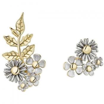Pendientes Earcandy Flower Boom asimétricos de plata bañados en oro amarillo 18k y rodio