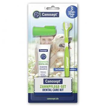 Set de Cuidado Dental Canosept para Perros - 3 Piezas (Cepillo y Pasta Dental)