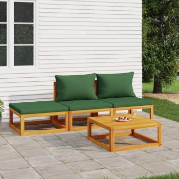 4-Piece Solid Wood Garden Lounge Set with Green Cushions