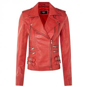 Infinity Leather Women's Vintage Red Nappa Biker Jacket - Size 24 UK / EU 52