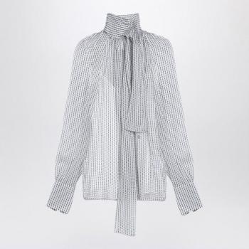 Givenchy Women's Polka Dots Silk Chiffon Blouse with Bow, Écru/Black Print, Size 38 (BW61AW15QW)