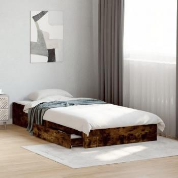 Cama con cajones de madera multicapa roble ahumado 90x190 cm