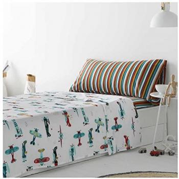 Juego de Sábanas Infantil/Juvenil Avioncitos Cama de 90 x 190/200 - Incluye Sábana Encimera, Sábana Bajera Ajustable y Funda de Almohada