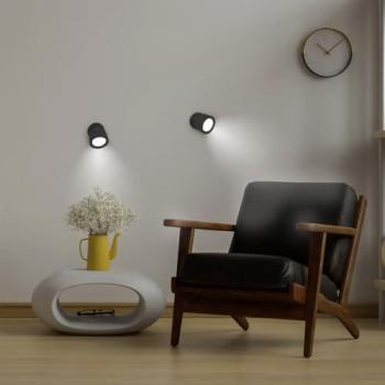 Aplique de pared LED Roll 8, negro, orientable, portátil con batería recargable para exterior e interior, luz de lectura o pasillo cálida de 300 lúmenes, varios colores y tamaños, hecho en España