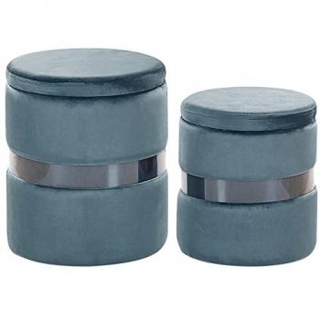 Conjunto de 2 pufs de terciopelo azul verdoso con almacenamiento y reposapiés Doris