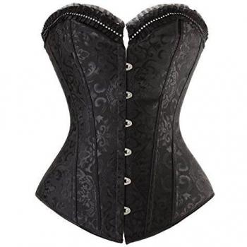 Charmian Women's Vintage Strapless Embroidery Black Strpless Tops Fashion Burlesque Costumes corsé Bustier Top Diamond Black X-Large