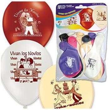 Bolsa de 10 globos 29 cm Ø Imp. VIVAN LOS NOVIOS