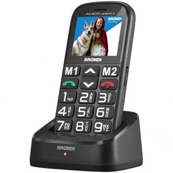 Teléfono Brondi Amico Único+ Negro, Dual SIM, Táctil, Tasti Grandes, Botón SOS, Base de Carga