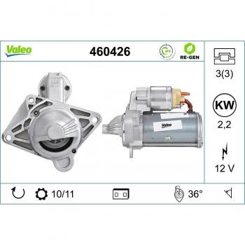 Motor de arranque VALEO 460426 para RENAULT Mégane, Scénic, Trafic, Laguna, Koleos, Espace, Master, Latitude, Vel Satis y NISSAN Qashqai