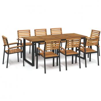 Acacia Wood and Metal 9-Piece Outdoor Dining Set