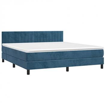 Cama box spring colchón y LED terciopelo azul oscuro 180x200 cm