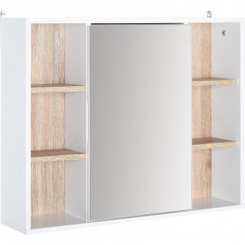 Armario de Baño con Espejo y Estantes Ajustables Montado en Pared 60x14,5x49,4 cm Blanco y Roble
