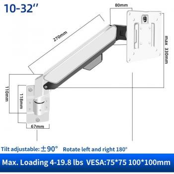 Soporte de Monitor LED LCD para PC con Brazo Articulado y Resorte de Gas, Movimiento Completo, Carga de 2-9 kg, Compatible con Pantallas de 10 a 32