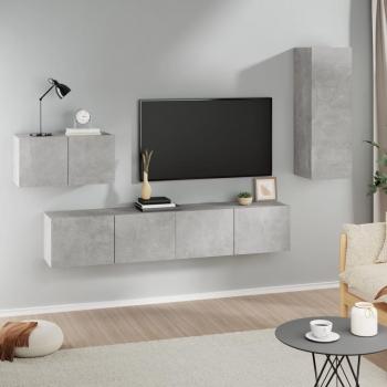 Set de muebles para TV 4 piezas madera contrachapada gris hormigón 30.5 x 30 x 90 cm