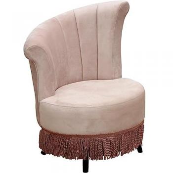 Butaca Isabelle Rosa de Terciopelo con Flecos, 76cm, Patas de Madera