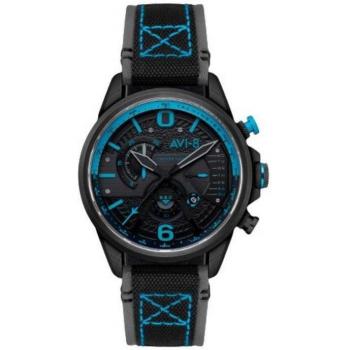 AVI-8 Hawker Hurricane Dual Retrograde Chronograph Men's Watch 44mm Black Leather Strap Black Dial Quartz AV-4056-0A