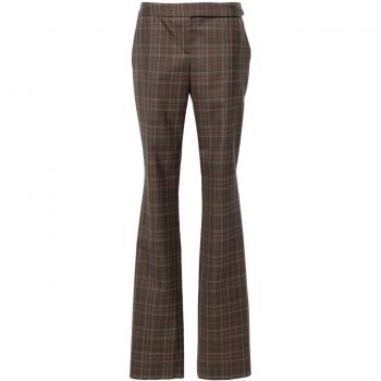 Stella McCartney Women's Brown Wool Check Straight Trousers, Size 38 (2XS)