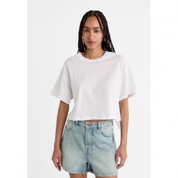 Stradivarius White Oversized Cropped T-Shirt Size L
